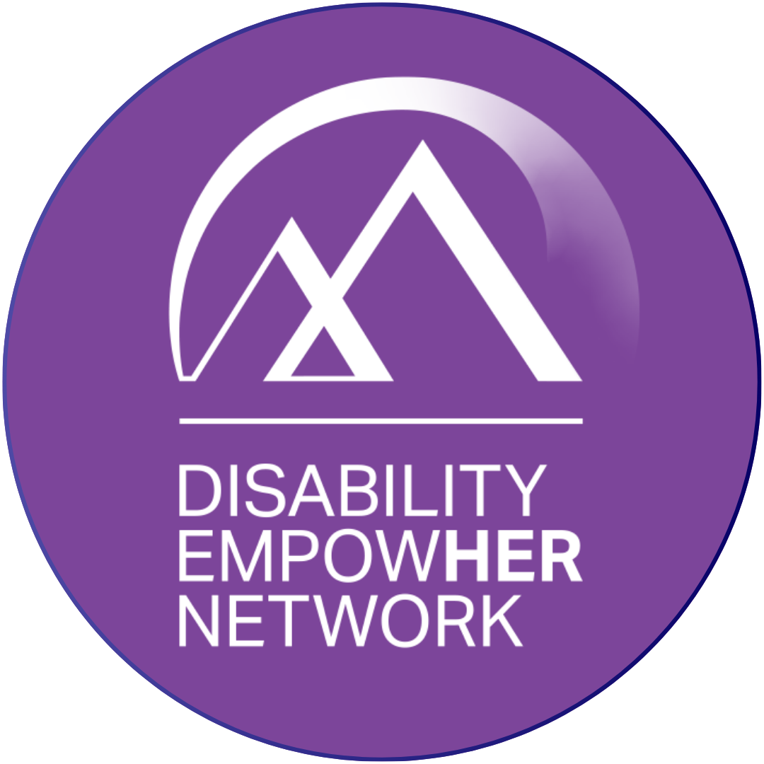 Disability EmpowHER Network logo in circle with purple background