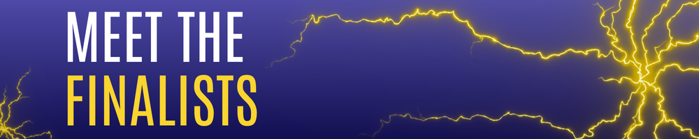 Meet the Finalists on purple background with lightning bolts