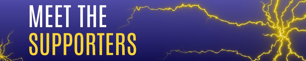Meet the Supporters written on purple background with lightning bolts