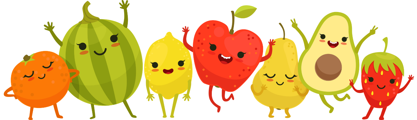 Group of jumping cartoon fruit