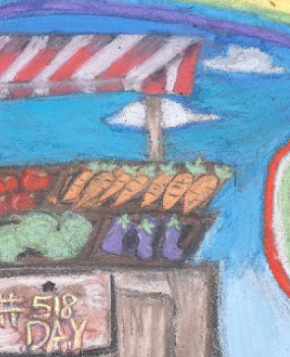Sidewalk Chalk farm stand with rainbow
